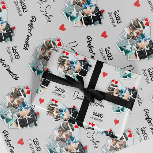 Miniatura 2 de Artsadd Papel de regalo personalizado con texto con imagen para aniversario, día de San Valentín, papel de regalo con foto personalizada con corazón