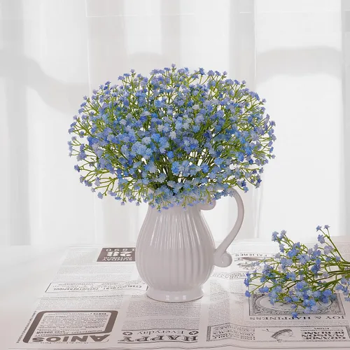 Miniatura 9 de Dolicer 10 piezas de flores artificiales de aliento de bebé, flores artificiales de aliento de bebé de tallo largo azul, paquete a granel de flores