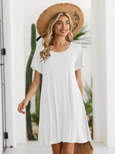Miniatura 4 de BELAROI - Vestido informal de verano para mujer, vestido con vuelo de mangas cortas, estilo túnica