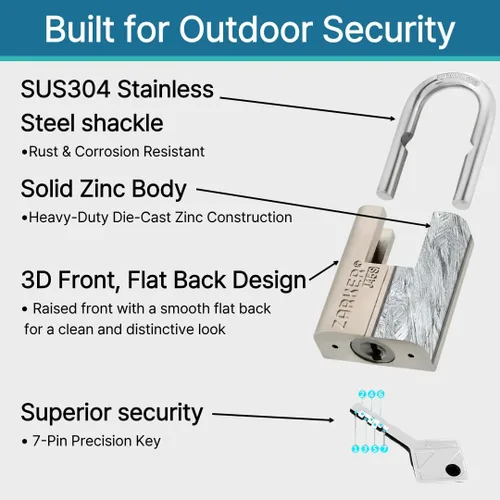 Miniatura 4 de J55S candado con llave, cerradura de grillete de acero inoxidable resistente, almacenamiento impermeable y a prueba de óxido, almacenes, garaje