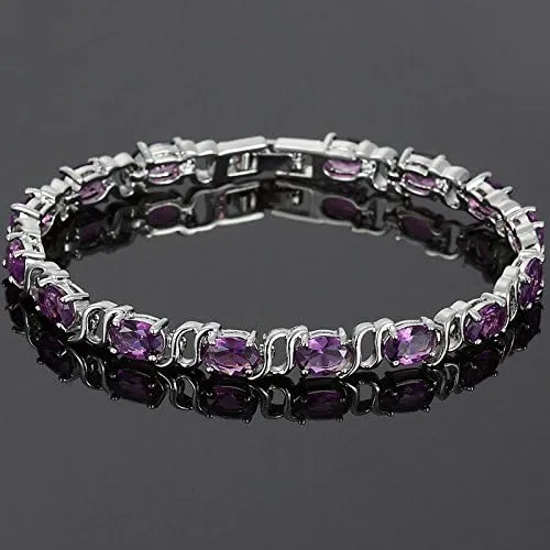 Miniatura 4 de RIZILIA Pulsera de tenis chapada en oro blanco de 18 quilates con circonita cúbica de corte ovalado, 7