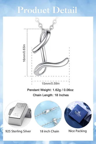 Miniatura 54 de EUDORA Collares de plata esterlina con inicial para mujer, regalos clásicos de 26 letras sin cuello para niñas, hermana, madre hija, cadena de 18