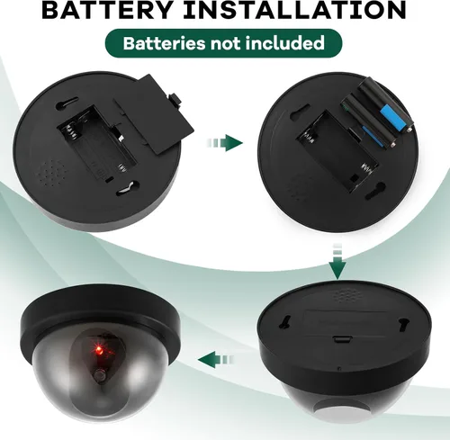Miniatura 3 de Kanayu Paquete de 8 cámaras de seguridad falsas, cámara de seguridad falsa CCTV, seguridad falsa con luz LED roja intermitente, señuelo de Negro