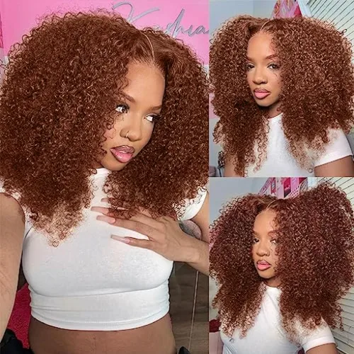 Miniatura 12 de 200% de densidad 13X6 Peluca de encaje frontal con reflejos ombre de pelo humano para mujeres, peluca de encaje frontal color naranja rojizo