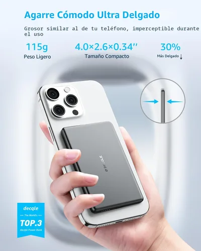 Miniatura 2 de Banco de energía "Air" para MagSafe 5000mAh, Cargador de Batería Portátil Inalámbrico Magnético Ultra Delgado con Cable USB-C, Compatible Solo