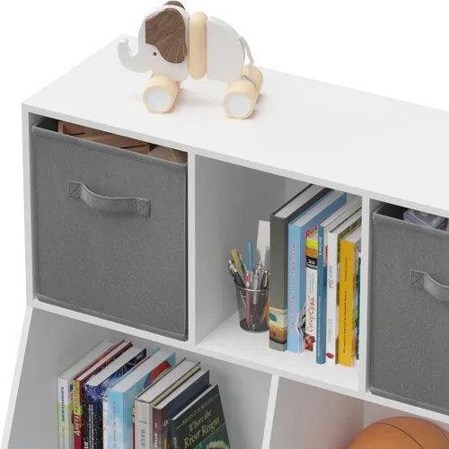 Miniatura 5 de Estantería para niños, estante para libros para niños con cajones de tela plegables, organizador de almacenamiento de juguetes, estantería para Gris