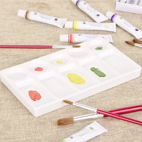 Miniatura 5 de VanEnjoy 10 Wells - Paleta de pintura rectangular blanca para artista, paleta de acuarela de porcelana, bandeja de mezcla de cerámica para pintura