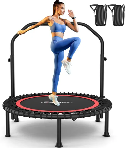 Miniatura 11 de ANCHEER - Trampolín de entrenamiento plegable de 40 pulgadas con cuerdas de resistencia y cuerdas elásticas mejoradas, manubrio ajustable de 4