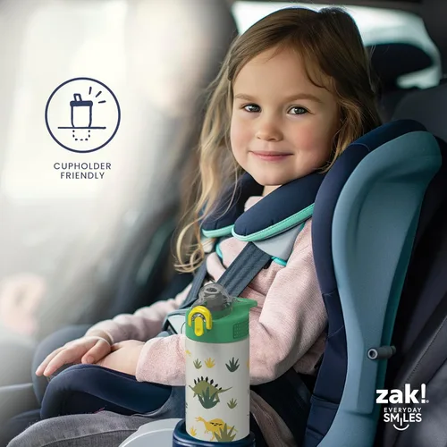 Miniatura 9 de Zak Designs Sage Kids - Botella de agua para la escuela, viajes o en casa, botella de agua de acero inoxidable de 14 onzas con pajilla, asa y tapa