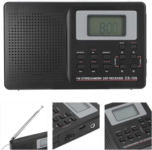 Miniatura 7 de Radio portátil AM FM SW, mini FM AM SW MW receptor Vintage Pocket Radio, CS 106 Radio de banda completa con auriculares para regalos Familia
