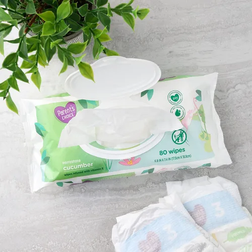 Miniatura 3 de Parent's Choice Toallitas húmedas refrescantes con aroma a pepino con infusión de vitamina E y aloe, 240