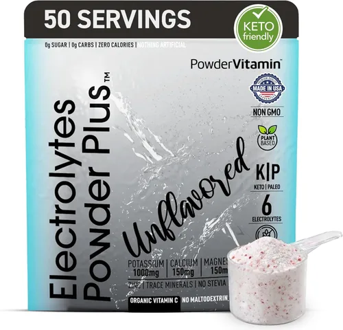 Miniatura 43 de Polvo de Electrolitos Plus (50 porciones), 0 calorías Keto, 0 azúcar, sin maltodextrina, 1000 mg de potasio, 120 mg de calcio, 120 mg de magnesio