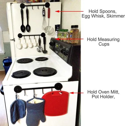 Miniatura 7 de Soporte magnético para utensilios de 6 ganchos, organizador de herramientas para refrigerador, gabinete de metal, estufa de metal, parrilla, barbacoa