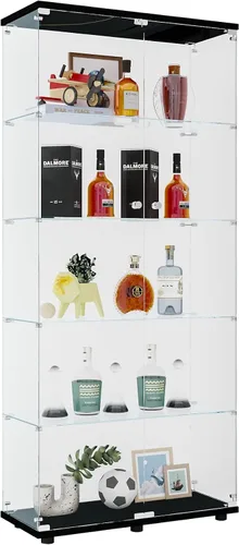 Miniatura 5 de Vitrina de cristal de 74.33 pulgadas con 5 estantes de doble puerta, gabinetes Curio para sala de estar, dormitorio, oficina, estantería de vidrio