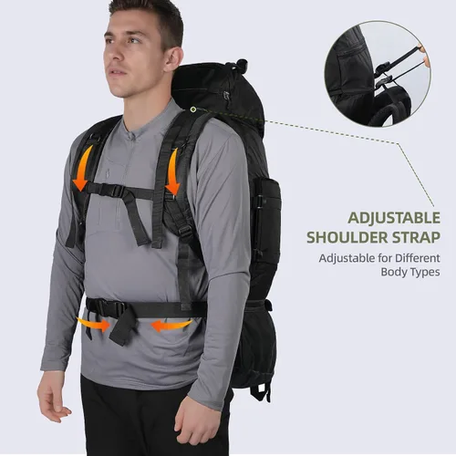 Miniatura 6 de Mochila de senderismo, mochila de campamento de 90 L, resistente al agua, ligera, para deportes al aire libre, bolsa de viaje para camping, Negro