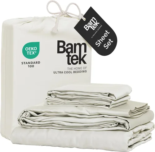 Miniatura 13 de Juego de sábanas de bambú de viscosa tamaño Queen, 4 piezas, ropa de cama refrescante para personas que duermen con calor con tecnología que absorbe