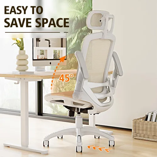 Miniatura 5 de GABRYLLY Silla de oficina ergonómica, Silla de escritorio de casa de respaldo alto con reposacabezas, brazos abatibles, bloqueo de inclinación