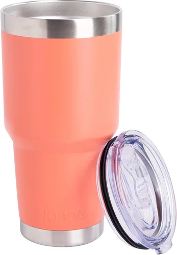 NORDAY Vaso con tapa, 30 onzas, vaso aislado de coral, vasos de acero inoxidable, doble pared aislada al vacío, taza de café de viaje para