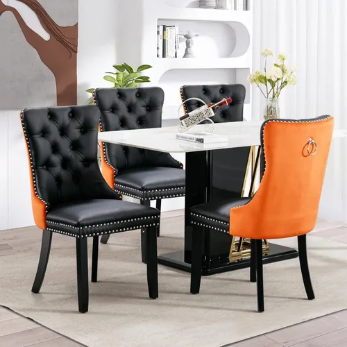 Miniatura 73 de SoarFlash Juego de 2 sillas de comedor de tela de lino, sillas de comedor tapizadas con ribete de cabeza de clavo y patas de madera de color claro