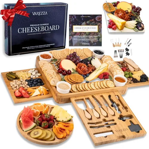 Miniatura 10 de Juego de tablas de charcutería – Tabla grande de queso de bambú y plato con accesorios de charcutería, regalos de inauguración de la casa