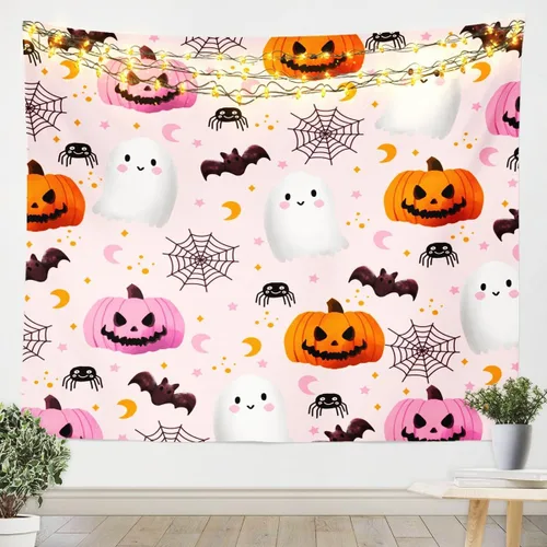 Miniatura 6 de Feelyou Halloween Wall Art for Bedroom Living Room Cartoon Ghost Tapestry Decoration for Kids Boys Girls Red Tapestry Wall Hanging Ghost Festival