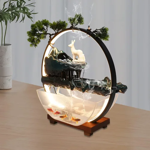 Miniatura 15 de 11.81 pulgadas Fuente de rocalla de mesa para interiores, cascada de bonsái, mini fuente de agua de rocalla con bomba automática y luz LED
