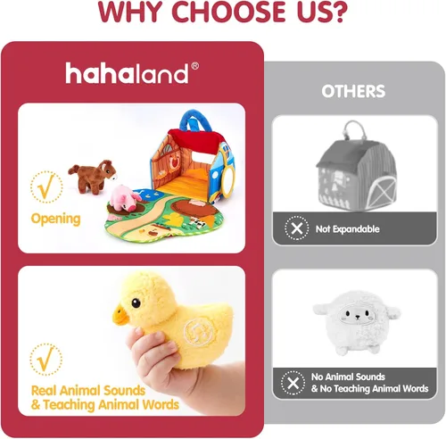Miniatura 9 de hahaland Juguetes para bebés de 6 a 12 meses – Granero sorpresa con animales de granja de peluche con sonidos reales – Juguetes Montessori