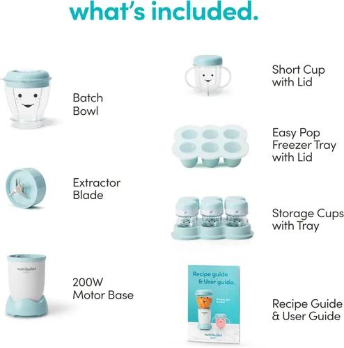 Miniatura 10 de NutriBullet NBY-50100 Sistema completo de fabricación de alimentos para bebés, 32 onzas, blanco, azul, transparente