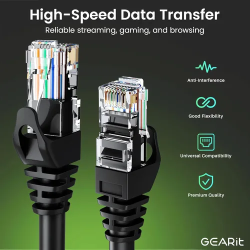 Miniatura 3 de GEARit Cable de conexión Ethernet Cat 6 de 0.5 pies, color negro (paquete de 10), cables de conexión Cat6 de 0.5 pies, cable de conexión