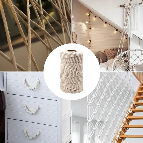 Miniatura 4 de Hilo de macramé, hilo de algodón beige, cuerda de algodón, cuerda de algodón, cordón de macramé natural para atrapasueños, manualidades, tejer, C
