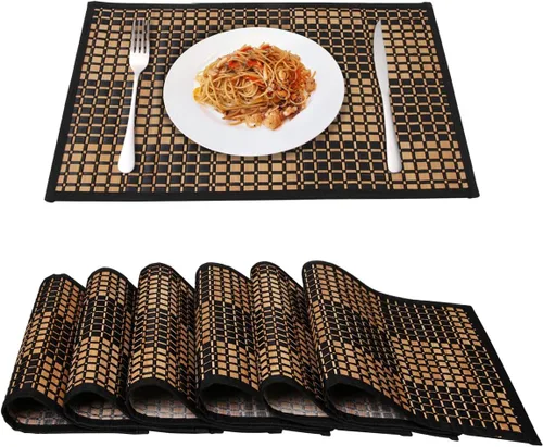 Miniatura 8 de Juego de 4 manteles individuales de bambú, resistentes al calor, para mesa de comedor, manteles individuales de bambú duraderos, resistentes a