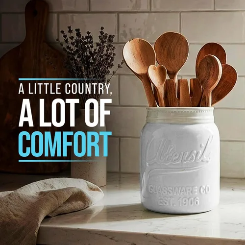 Miniatura 8 de Comfify Portautensilios de Tarro Mason de Boca Ancha Organizador Decorativo de Utensilios de Cocina Crock - Regalo Perfecto para Utensilios
