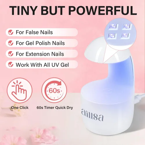 Miniatura 7 de AILLSA Kit de uñas almendra con lámpara UV, 240 piezas de puntas de uñas cortas de gel y kit de pegamento en gel con pegamento de uñas 2 en 1, capa