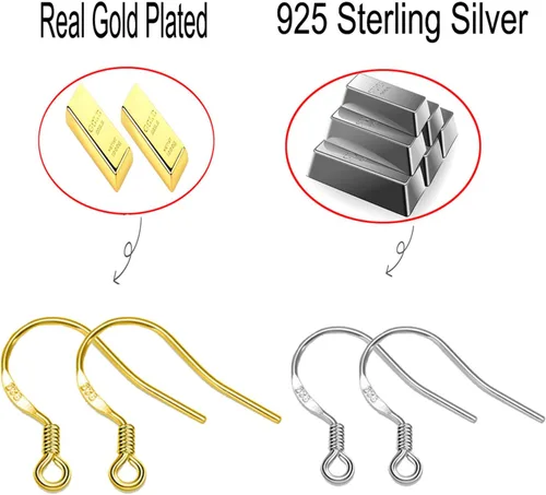 Miniatura 3 de Ganchos para aretes de oro 80 unidades/40 pares, alambres para aretes con gancho de pez, 240 piezas de accesorios de joyería hipoalergénicos con Oro