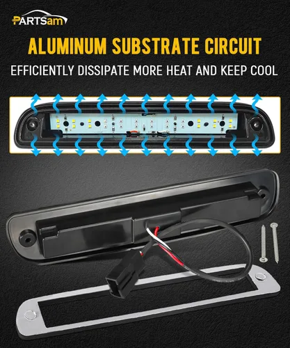 Miniatura 6 de Partsam Luz de freno trasera alta de montaje tercera con 12 LED rojos/blancos, lente ahumado, carcasa cromada, lámpara de carga impermeable