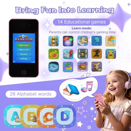 Miniatura 5 de Teléfono inteligente para niños, regalos de cumpleaños de Navidad para niños y niñas, juguetes de teléfono celular con doble cámara reproductor