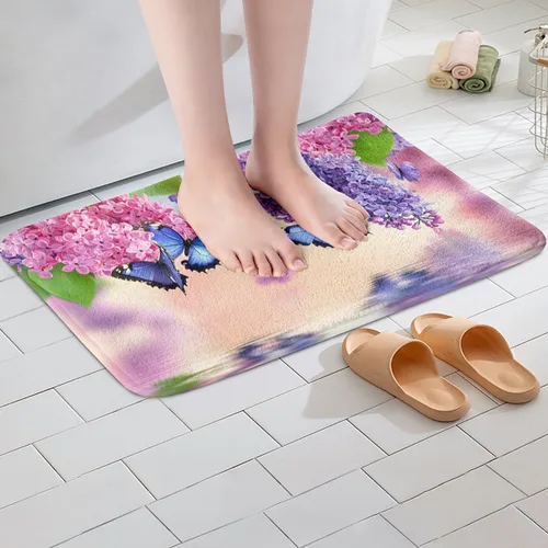 Miniatura 4 de Erosebridal Alfombras de baño de flores de 16 x 24 pulgadas, tapetes de baño de mariposa para baño, tapete de jardín natural con hojas florales