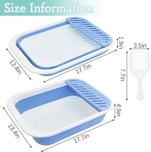 Miniatura 4 de Fhiny Caja de Arena para Gatos Portátil Caja de Arena Poco Profunda 17.7"x13.4"x4.9" Inodoro Plegable para Gatos con Pala Bandeja Abierta