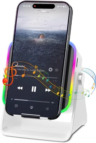 Miniatura 9 de Tatiyana Wireless Induction Speaker with Cell Phone Stand, Bluetooth Audio Speaker Amplifier, Foldable Desk Holder with RGB Light for iPhone Android
