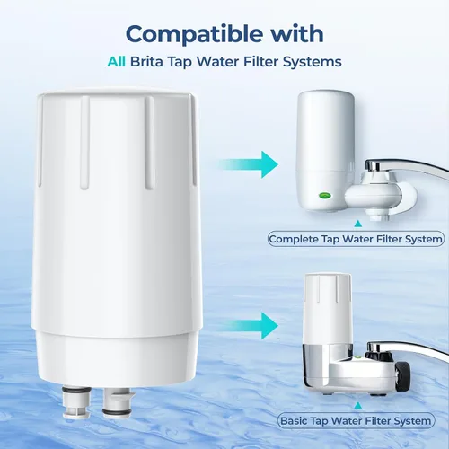Miniatura 2 de Fil-Fresh Paquete de 2 filtros de repuesto para sistema de filtración de grifo Brita, certificado NSF para reducir el cloro, sin BPA, dura 4 meses