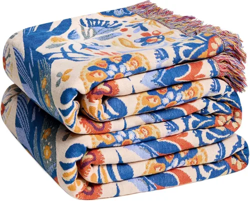 Miniatura 37 de Manta Decorativa Bohemia - Mantas Decorativas de Algodón 100% Suave y Transpirable, 50"x60" Colcha de Algodón Muselina Ligera de 4 Capas, Estampado