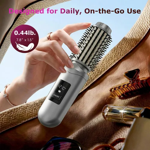 Miniatura 6 de Cepillo alisador de pelo inalámbrico, mini cepillo de rizador de pelo con 3 controles de temperatura, rizador de pelo recargable antiquemaduras