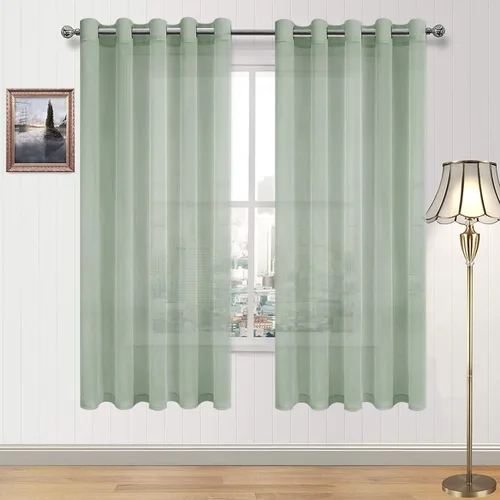 Miniatura 31 de DWCN Cortinas traslúcidas color verde frijol para sala de estar y dormitorio - Cortinas voile con aspecto de lino sintético con ojales en la parte