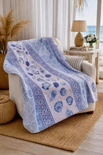 Miniatura 5 de Manta Decorativa para Decoración del Hogar Vida Oceánica Costera: Suave Felpa de Terciopelo Polar Tonos Calmantes de Azules, Verdes, Beige sobre