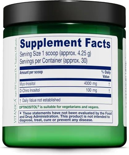 Miniatura 3 de Vitanica Optinositol - Apoyo a la ovulación con mio-inositol y D-Chiro inositol - Suplemento de salud para mujer con 4000 mg de polvo