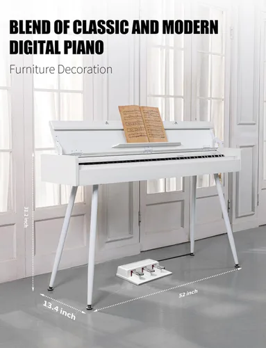 Miniatura 6 de UISCOM 88 teclas ponderadas Piano digital para el hogar - Piano eléctrico de escritorio de madera se transforma entre escritorio y tocador - Teclado