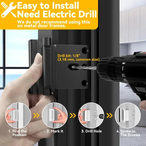Miniatura 3 de Rerishom Cerradura de puerta que soporta 800 libras para puerta con apertura hacia adentro, cerradura de refuerzo de puerta con 8 tornillos