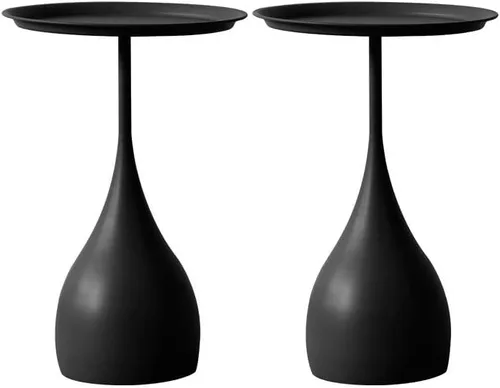 Miniatura 12 de Mesa auxiliar de café, mesa redonda de metal de estilo moderno de mediados de siglo con base de pedestal para sala de estar, juego de 1 color blanco