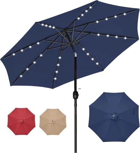 Miniatura 12 de HealSmart Sombrilla de patio de 7.5 pies con botón de inclinación/manivela, sombrilla de mesa al aire libre, 6 varillas resistentes para jardín