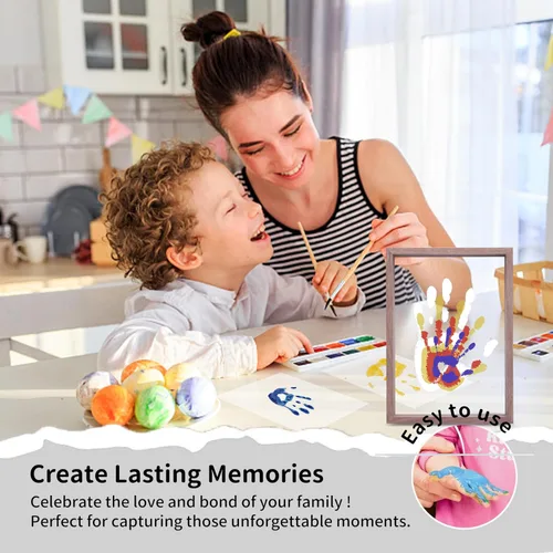 Miniatura 6 de CHERRY CHEERS Kit de huellas de manos familiares, marco de madera de recuerdo para manualidades, juego de regalo sin fin, pinturas no tóxicas, hojas